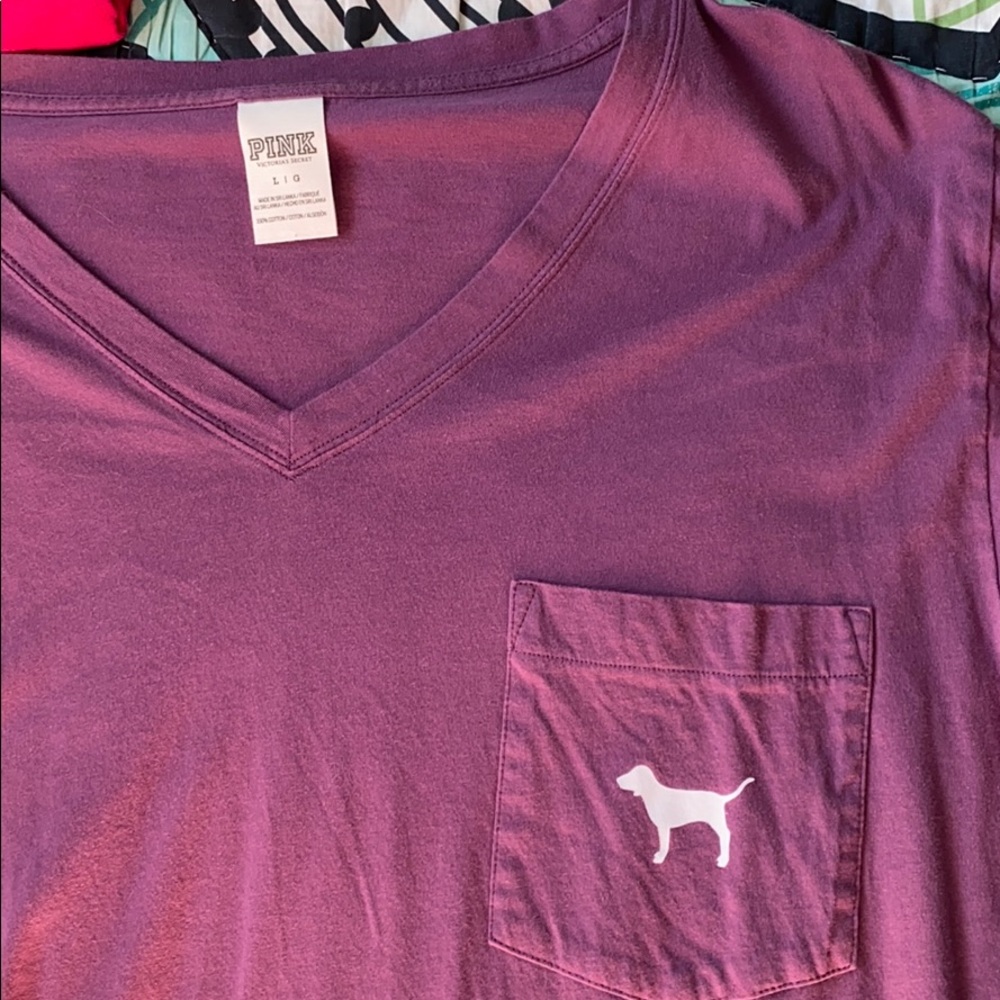Purple long sleeve PINK tee size LARGE